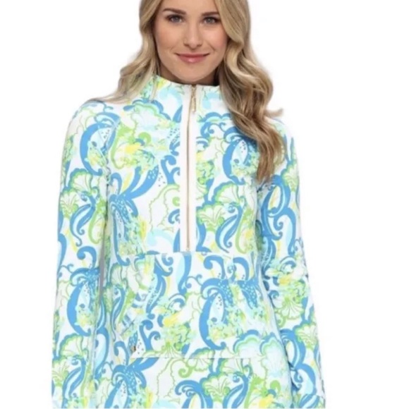 Lilly Pulitzer Crystal Coast Blue Green Skipper Popover Jacket Small S RARE HTF - Picture 1 of 10